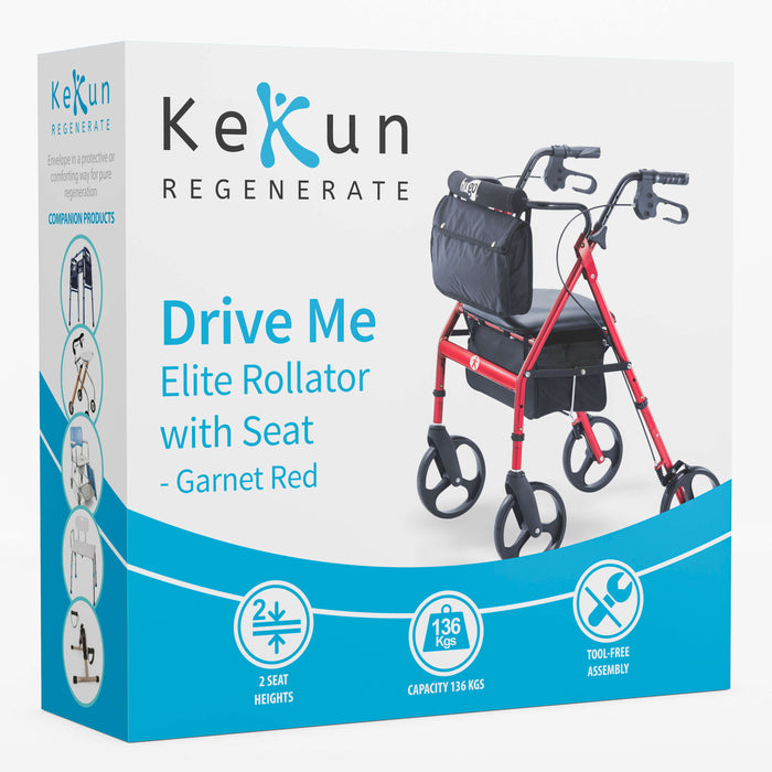 KEKUN (K700-961) Drive Me, Heavy Duty, Eliite Rollator With Seat - Garnet Red